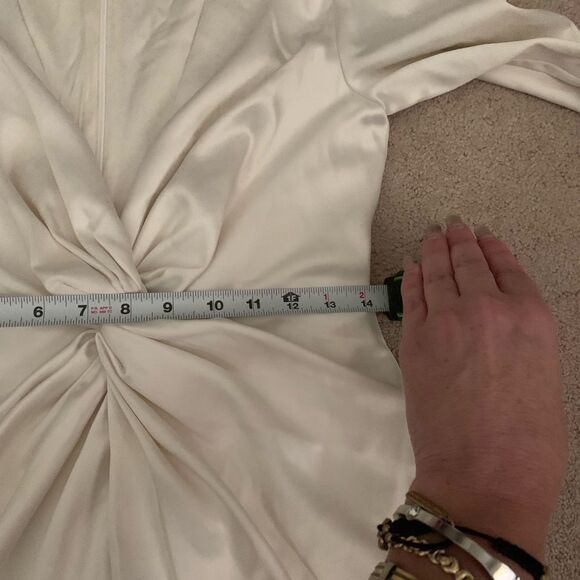 NWT Anthropologie BHLDN Maya Long-Sleeve Twist Satin Mini Dress Ivory - Picture 14 of 16